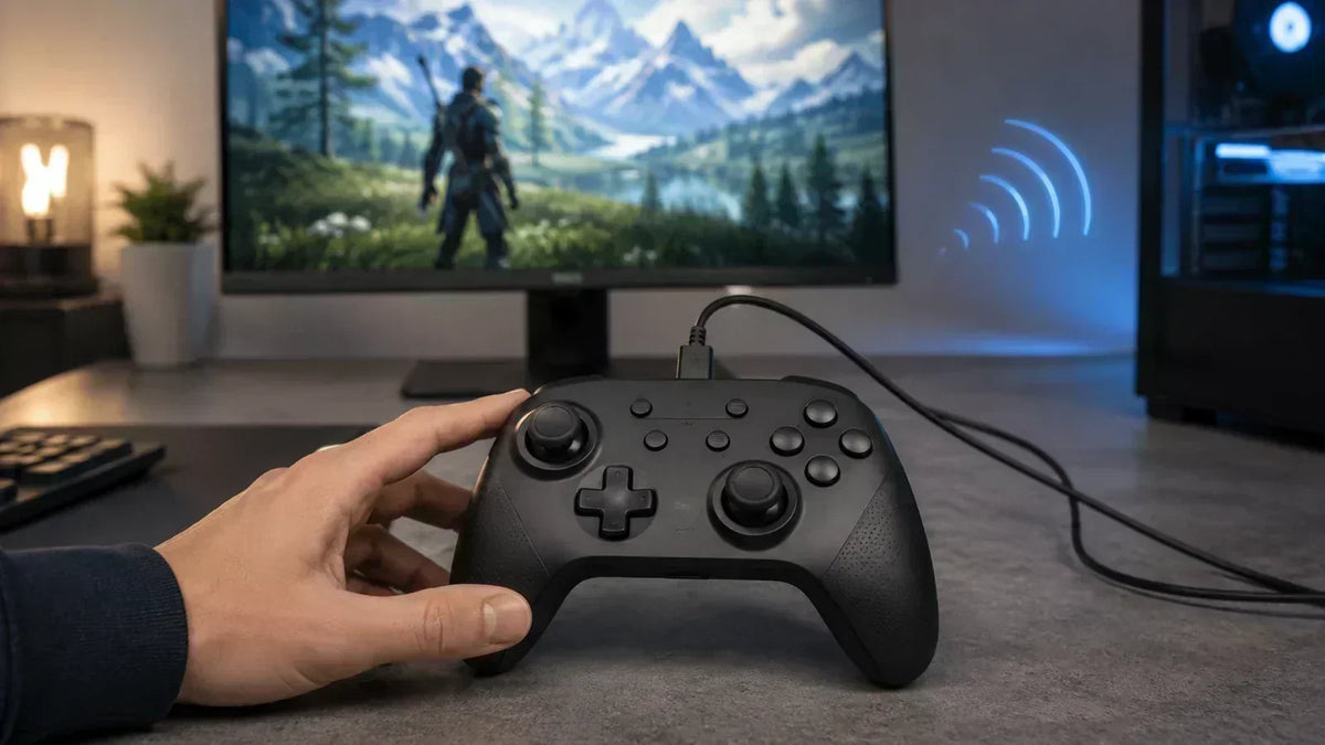 Switch Pro Controller connected to a PC gaming setup